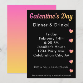 Galentines Day Middagsdrycker Rosa Svart Party Inbjudningar