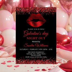 Galentine's Day Natt Ut Röda Glitterläppar Inbjudningar
