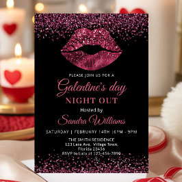 Galentine's Day Night Out Burgunder Röd Läppstift Inbjudningar