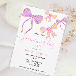 Galentines Day Party Glitter Guld Rosa Bows Inbjudningar