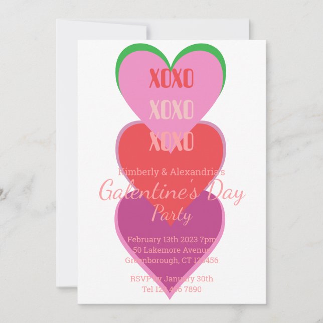 Galentine's Day Party Hearts Typography Design  Inbjudningar (Framsida)