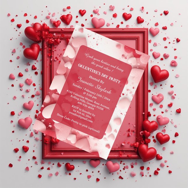 Galentine's Day Party Pastel Coral Hearts Modern  Inbjudningar (Galentine's Day Party Pastel Coral Hearts Modern Invitation)