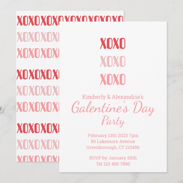 Galentine's Day Party Rosa och röd typografi Inbjudningar (Fram/baksida)
