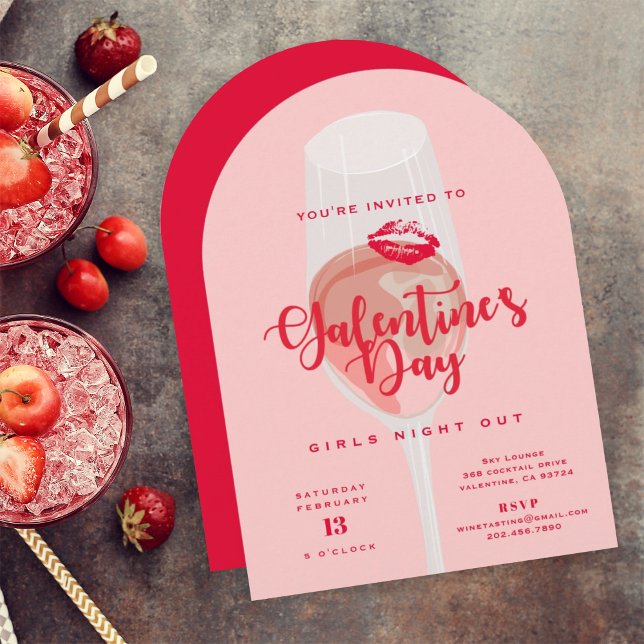 Galentines Day Party Watercolor Rosa Rosé Inbjudningar (Skapare uppladdad)