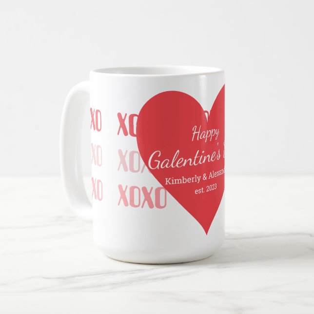 Galentine's Day Personlig Rosa och Röd Kaffemugg (Framsida vänster)