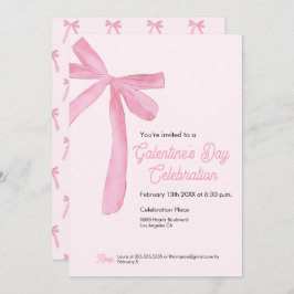 Galentine's day Pink Ribbon Bow Girly modern Inbjudningar