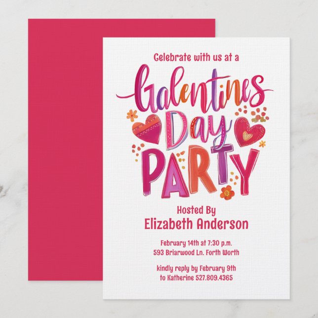 Galentines Day Red hand drawn Party Invitation Inbjudningar (Fram/baksida)