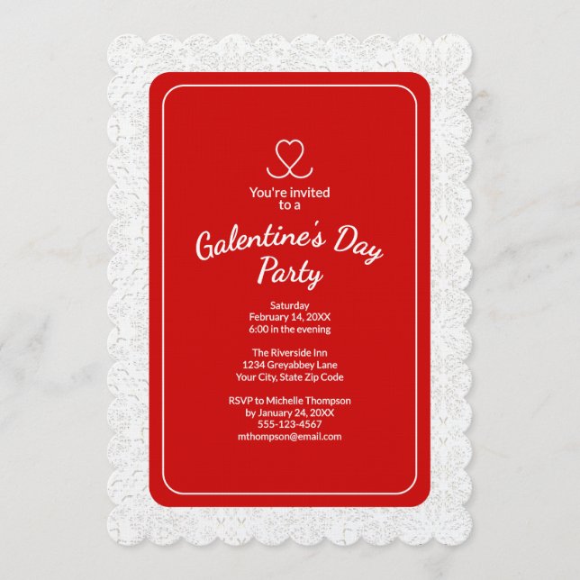Galentine's Day Red Party Invitation Invitation Inbjudningar (Framsida)