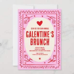 Galentines Day Red Rosa hand plockade Brunch Inbjudningar
