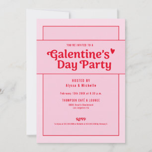Galentine's Day Röd Rosa Party Trendig Cool Inbjudningar