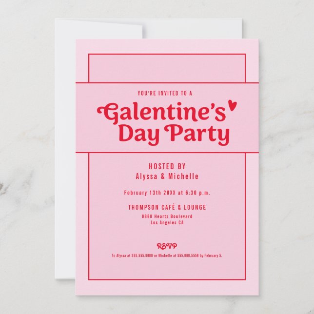 Galentine's Day Röd Rosa Party Trendig Cool Inbjudningar (Framsida)