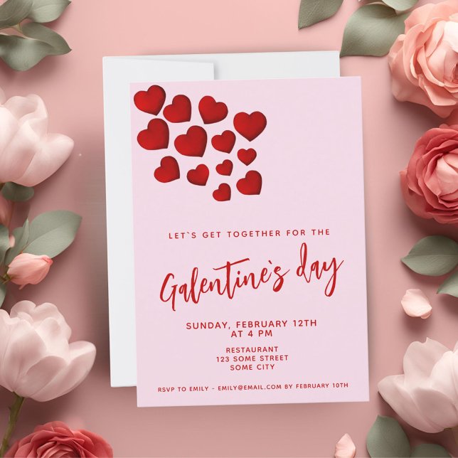 Galentine's Day Röda Hjärtans Vänner Fest Inbjudningar (Skapare uppladdad)