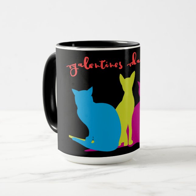 Galentines Day Sällskap av Färgglada Damkatter Mugg (Framsida vänster)