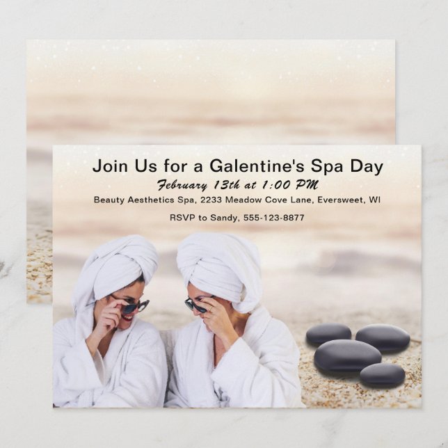Galentine's Day Spa Avslappnande tjejfest inbjudan (Fram/baksida)