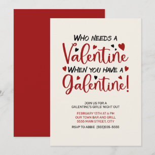 Galentine's Day Tjejernas Natt Ut Röda Hjärtan Inb Inbjudningar