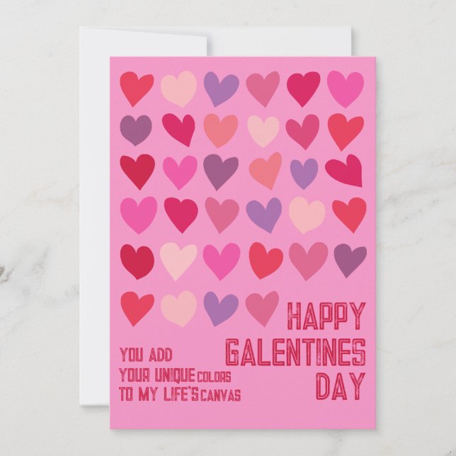 Galentines Day Unika Vänner Rosa Röda Hjärtan Julkort (Framsida)