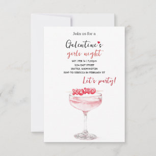 Galentines Fest Inbjudan Rosa Cocktail