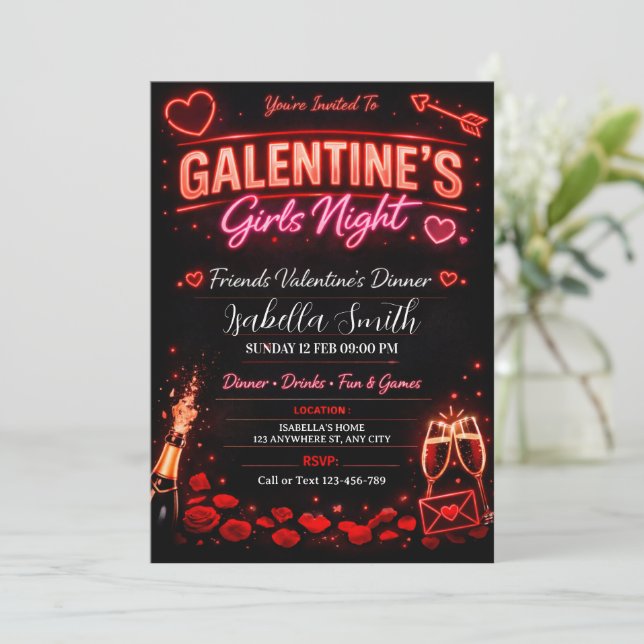 Galentines flicknatt, väninnors valentinsmiddag inbjudningar (Stående Fram)