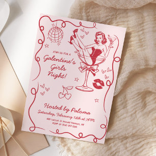 Galentines Girls Night Party Hand plockade Rosa Inbjudningar