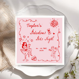 Galentines Girls Night Party Valentine Party Drawn Pappersservett