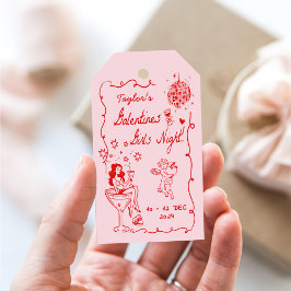 Galentines Girls Night Party Valentine Party Drawn Presentetikett