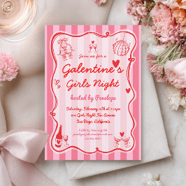 Galentine's Girls Night Pink Red Hand Drawn Party Inbjudningar
