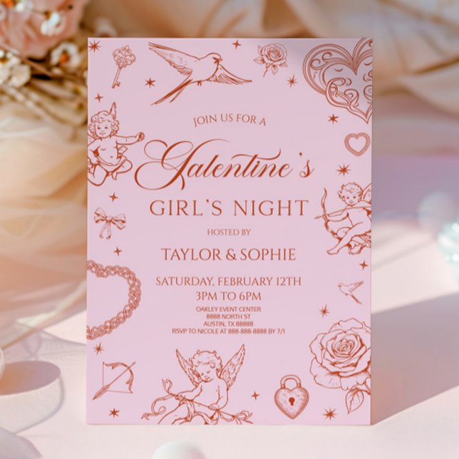 Galentine's Girl's Night Valentine's Day Party Inbjudningar (Skapare uppladdad)