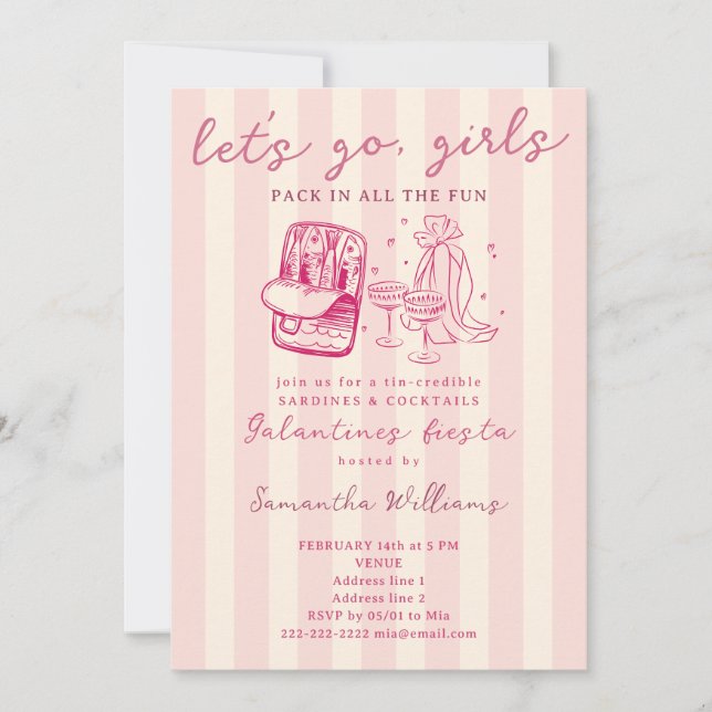 Galentines Let’s Go Girls Sardines Cocktails Party Inbjudningar (Framsida)