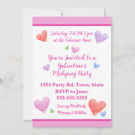 Galentines Mahjong Party Watercolor Hearts Inbjudningar