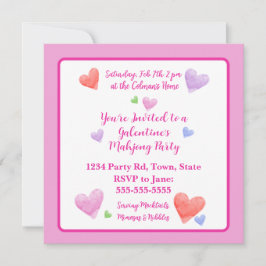Galentines Mahjong Party Watercolor Hearts Sq