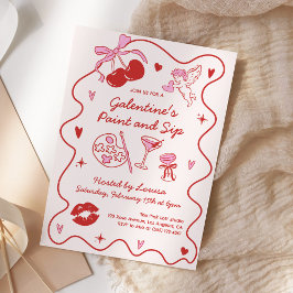Galentines Målning och Drick Tjejers Alla Hjärtans Inbjudningar