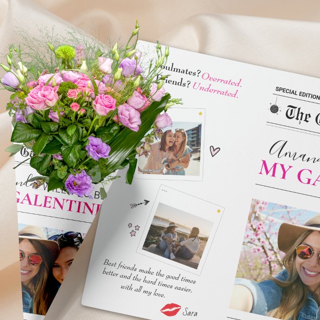 Galentines Newspaper Template Flower Bouquet Presentpapper (Galentines Newspaper Template Flower Bouquet Wrapping Paper)