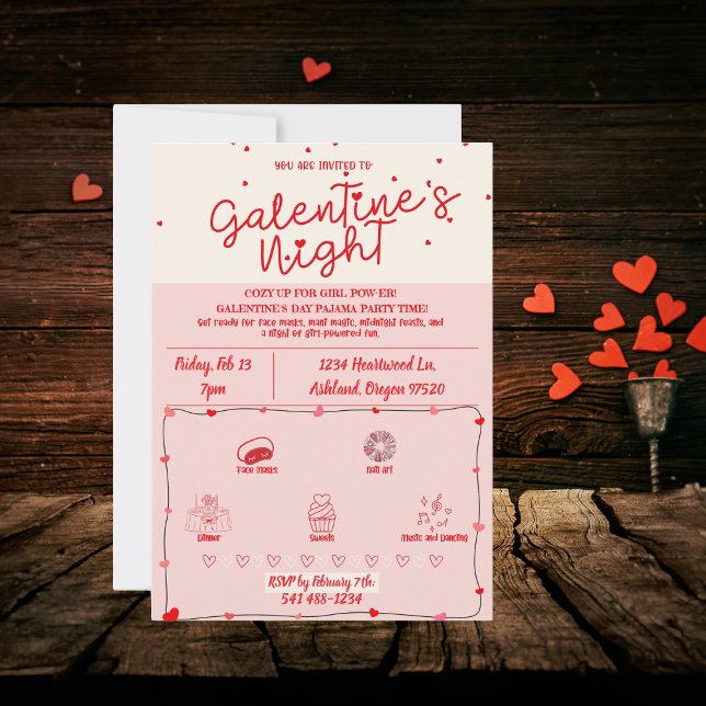Galentine's Night Pajama Party Roligt Girls'Natt Inbjudningar (Skapare uppladdad)