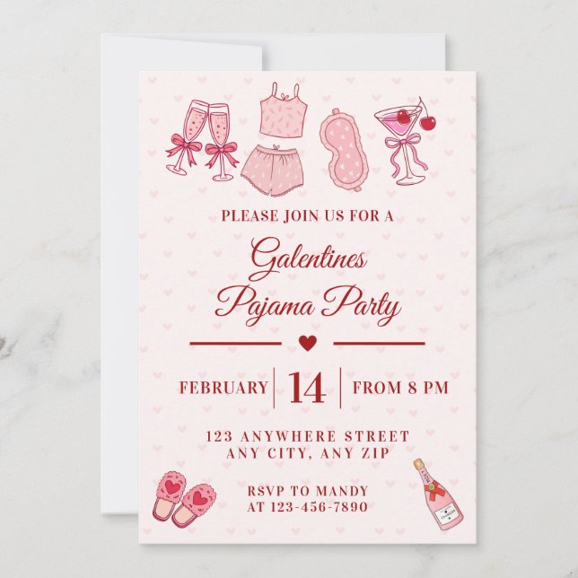 Galentines Pajama Party Girls Valentines Inbjudningar (Framsida)