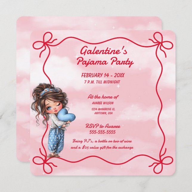 Galentine's Pajama Party Invitation Inbjudningar (Fram/baksida)