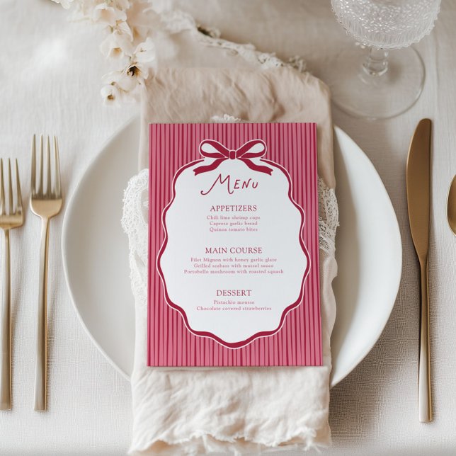 Galentine's Party Cherry Bow Frame Menu Card Inbjudningar (Skapare uppladdad)