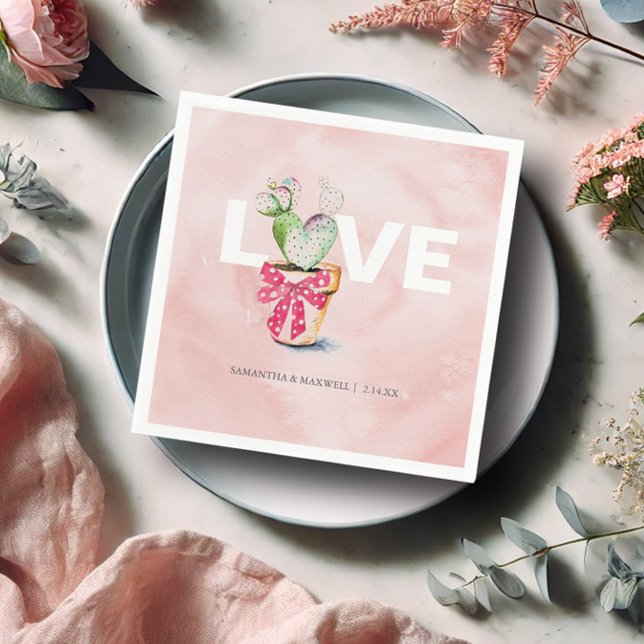 Galentines Party Decor Valentine's Thmet Pappersservett (Galentines party decor watercolor heart cactus napkins art by Victoria Grigaliunas Do Tell A Belle)
