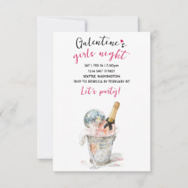 Galentines Party Invitation Champagne & Disco Ball OSA Kort