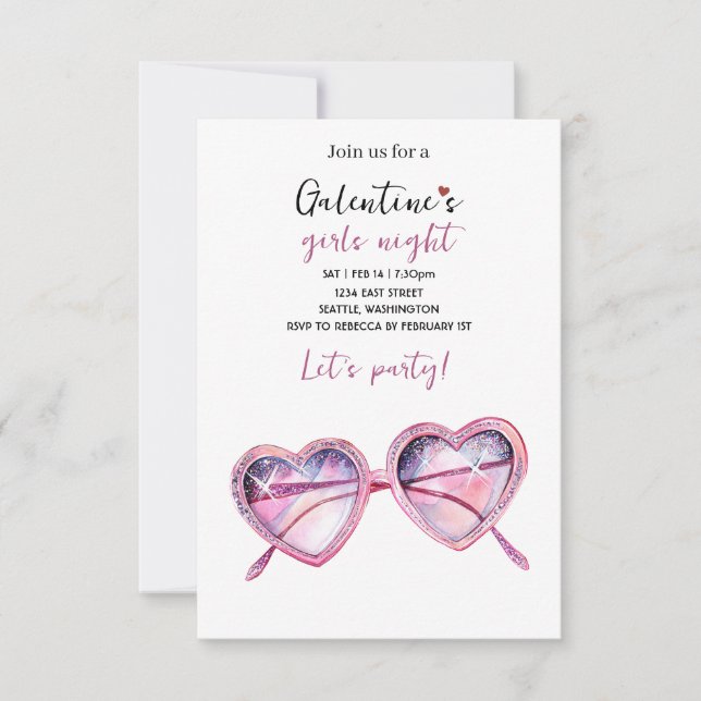Galentines Party Invite | Heart Shaped Sunglasses OSA Kort (Framsida)