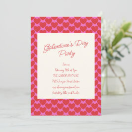 Galentine's Party Pink and Red Heart Valentine Inbjudningar