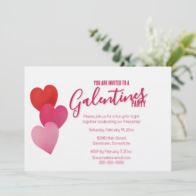 Galentines Party with 3 Hearts Inbjudningar (Stående Fram)