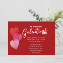 Galentines Party with 3 Hearts on Red