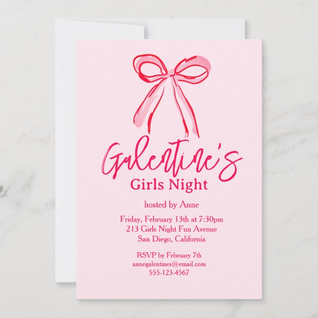 Galentine's Pink Red Hand Drawn Girls Night Party Inbjudningar (Framsida)