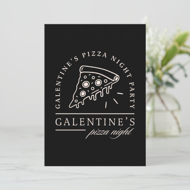 Galentines pizza night besties party black inbjudningar (Stående Fram)