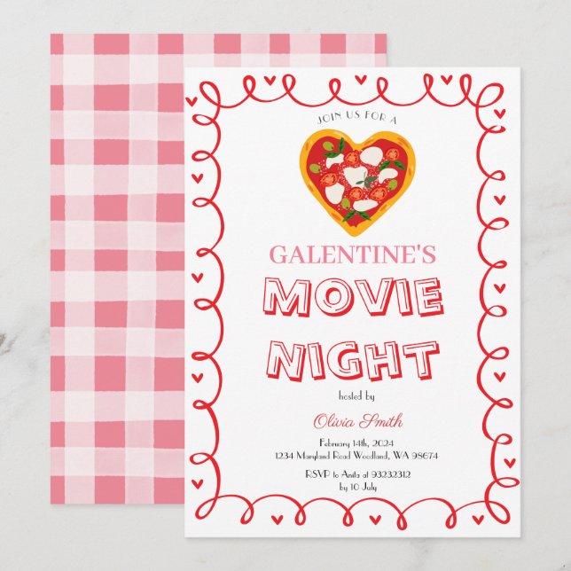 Galentine's retro filmnatt inbjudan (Fram/baksida)