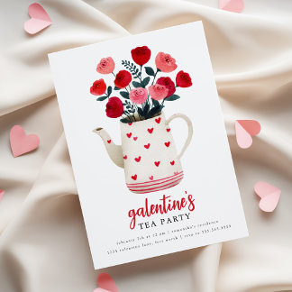Galentine's Tea Party Teapot Floral  Invitation Inbjudningar