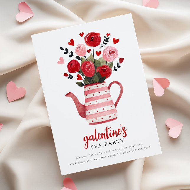 Galentine's Teaparty Tekopp Blommig  Inbjudningar (Skapare uppladdad)