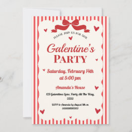 Galentines Valentines Party Coquette Bow Red Heart Inbjudningar