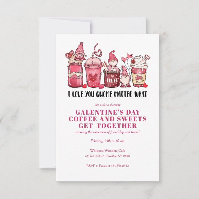 GALENTINES VALENTINS DAGS GNOMES SWEETS COFFEE INBJUDNINGAR (Framsida)