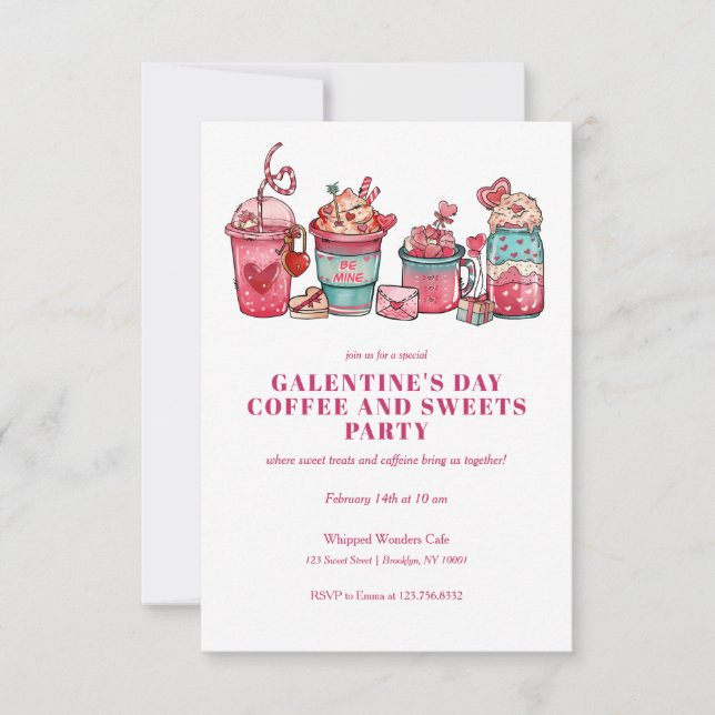 GALENTINES VALENTINS DAGS- OCH KAFFE KOPPAR INBJUDNINGAR (Framsida)